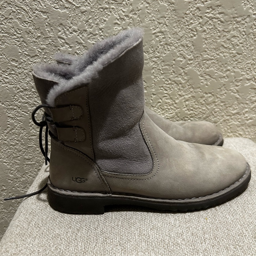 UGG Gray Suede Shearling Ankle Boots